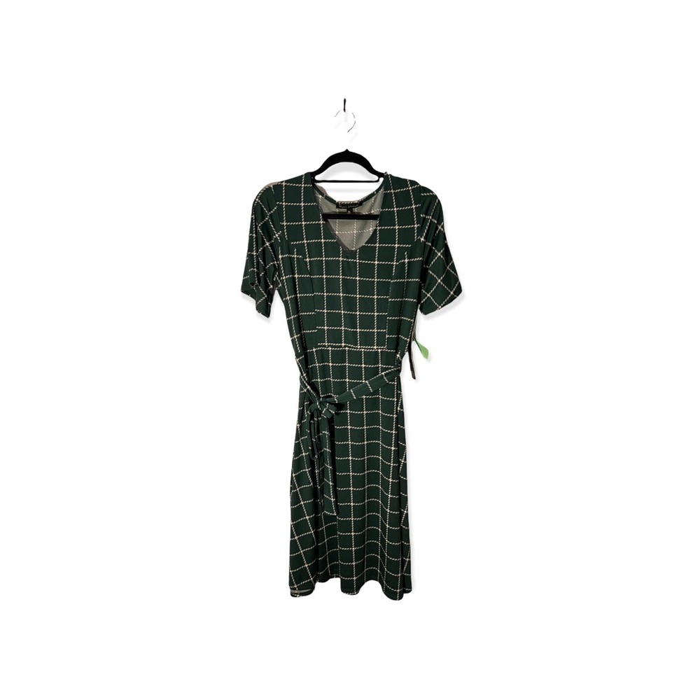 Ryan Michelle green & white plaid A-line midi dress
